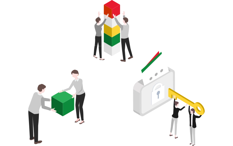 人々がITサポートに携わるイラスト