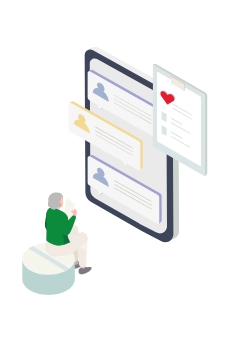 デジタルで終活に取り組む高齢者のイラスト