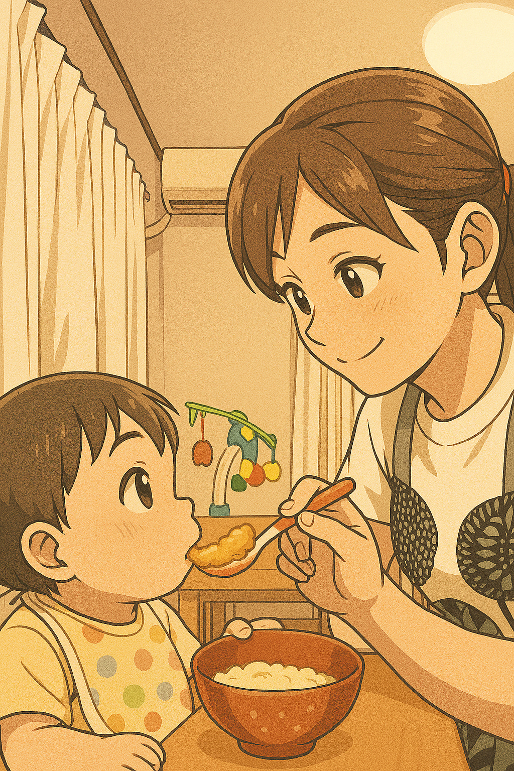 離乳食を頬張る赤ちゃん