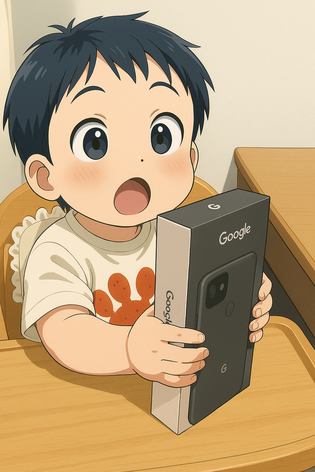 Pixel 9a開封を見守る赤ちゃん